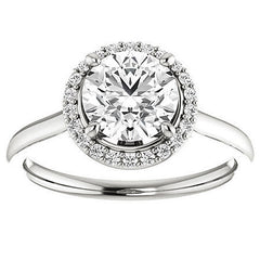 Round Petal Accent Halo Moissanite Engagement Ring