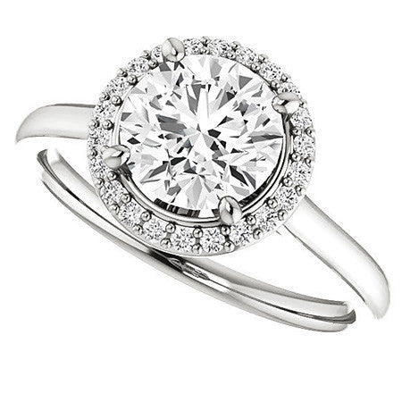 Round Petal Accent Halo Moissanite Engagement Ring