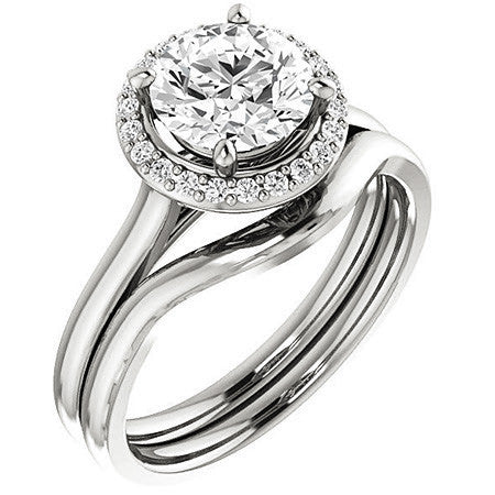 Round Petal Accent Halo Moissanite Engagement Ring