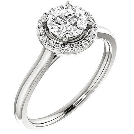 Round Petal Accent Halo Moissanite Engagement Ring