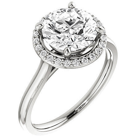 Round Petal Accent Halo Moissanite Engagement Ring