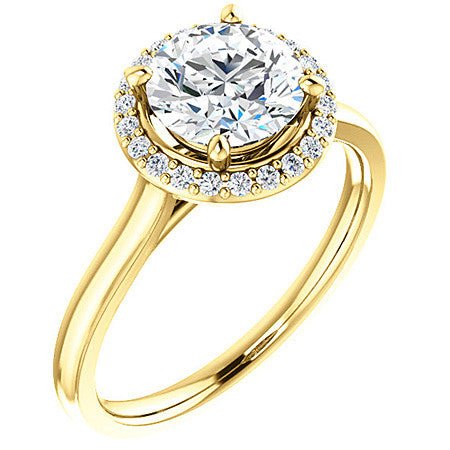 Round Petal Accent Halo Moissanite Engagement Ring