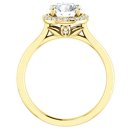 Round Petal Accent Halo Moissanite Engagement Ring