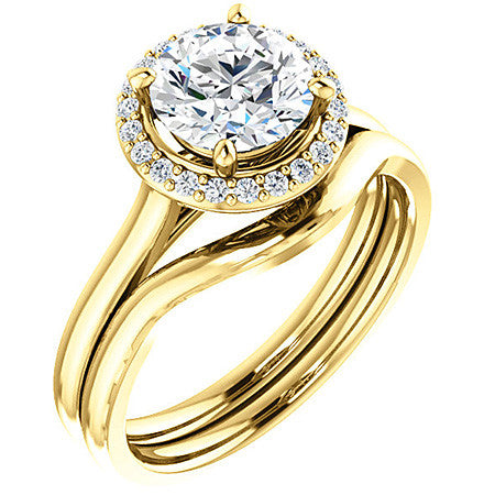Round Petal Accent Halo Moissanite Engagement Ring