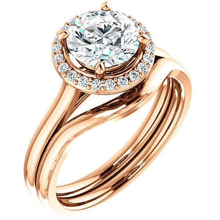 Round Petal Accent Halo Moissanite Engagement Ring