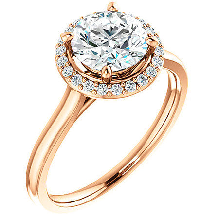 Round Petal Accent Halo Moissanite Engagement Ring