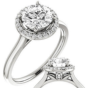 Round Petal Accent Halo Moissanite Engagement Ring