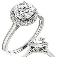 Round Petal Accent Halo Moissanite Engagement Ring