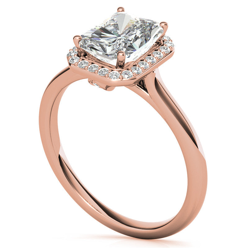Emerald / Radiant Floral Cathedral Engagement Ring