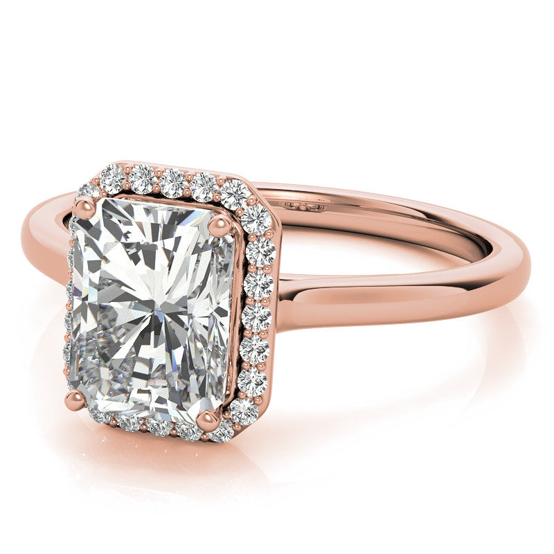Emerald / Radiant Floral Cathedral Engagement Ring