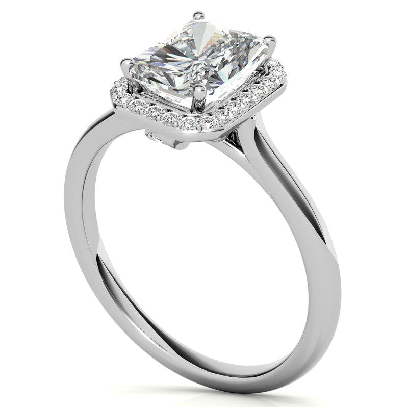 Emerald / Radiant Floral Cathedral Engagement Ring