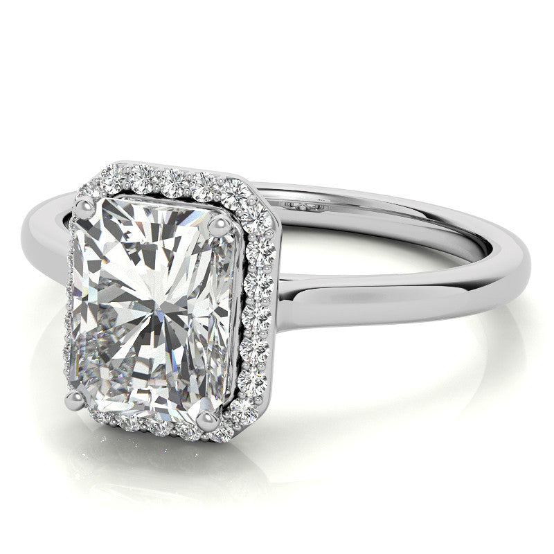 Emerald / Radiant Floral Cathedral Engagement Ring