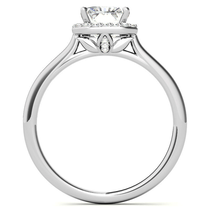 Emerald / Radiant Floral Cathedral Engagement Ring