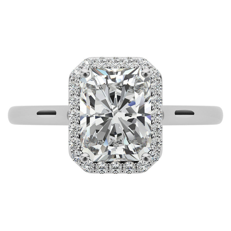 Emerald / Radiant Floral Cathedral Engagement Ring