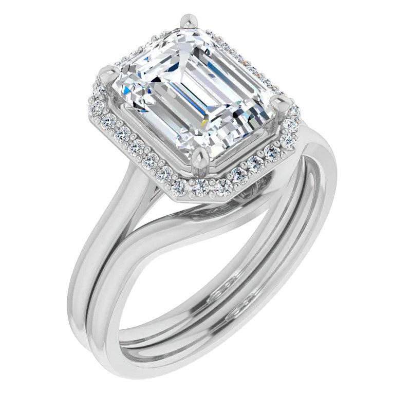 Emerald / Radiant Floral Cathedral Engagement Ring