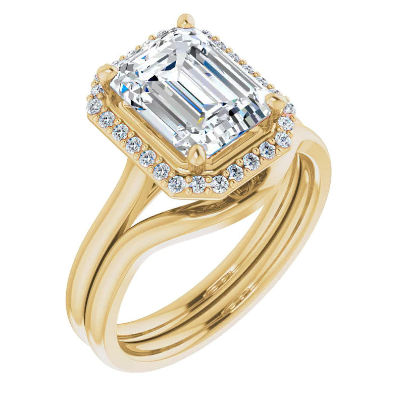 Emerald / Radiant Floral Cathedral Engagement Ring