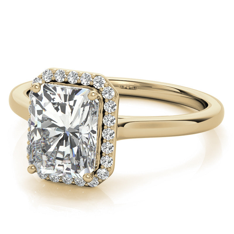 Emerald / Radiant Floral Cathedral Engagement Ring