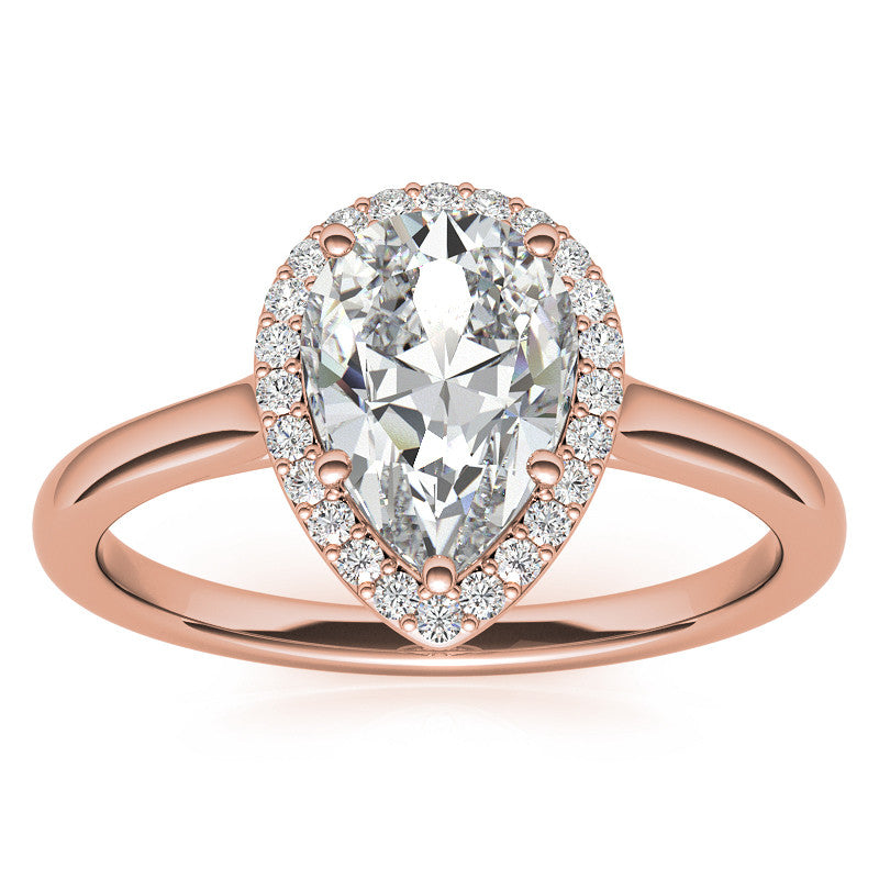 Pear Moissanite Petal Accent Halo Engagement Ring