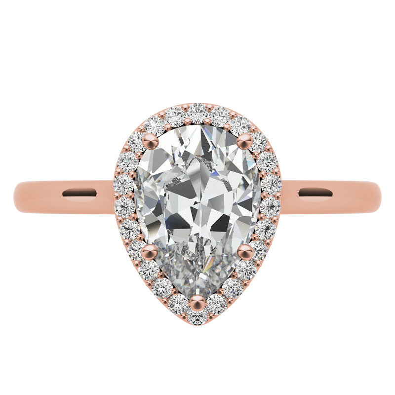Pear Moissanite Petal Accent Halo Engagement Ring