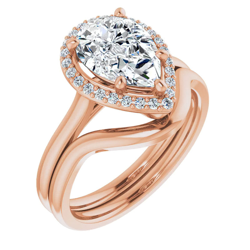 Pear Moissanite Petal Accent Halo Engagement Ring