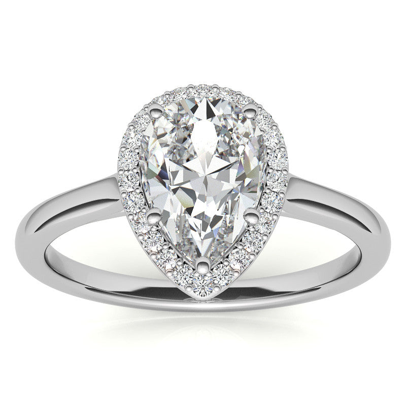 Pear Moissanite Petal Accent Halo Engagement Ring