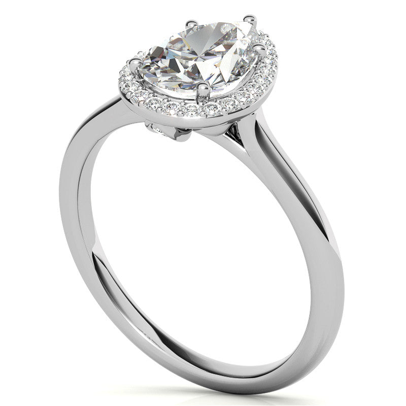 Pear Moissanite Petal Accent Halo Engagement Ring