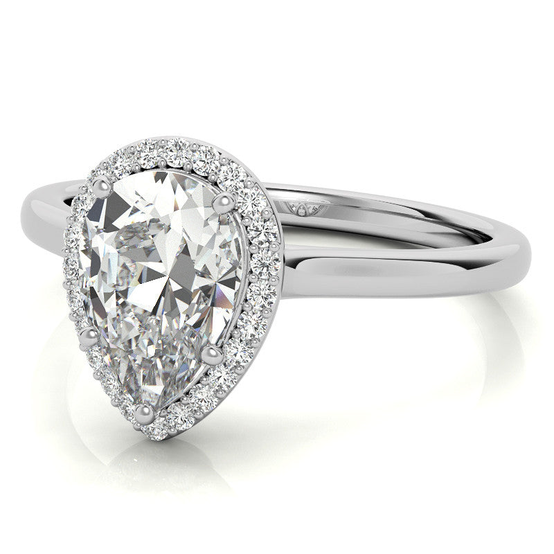 Pear Moissanite Petal Accent Halo Engagement Ring