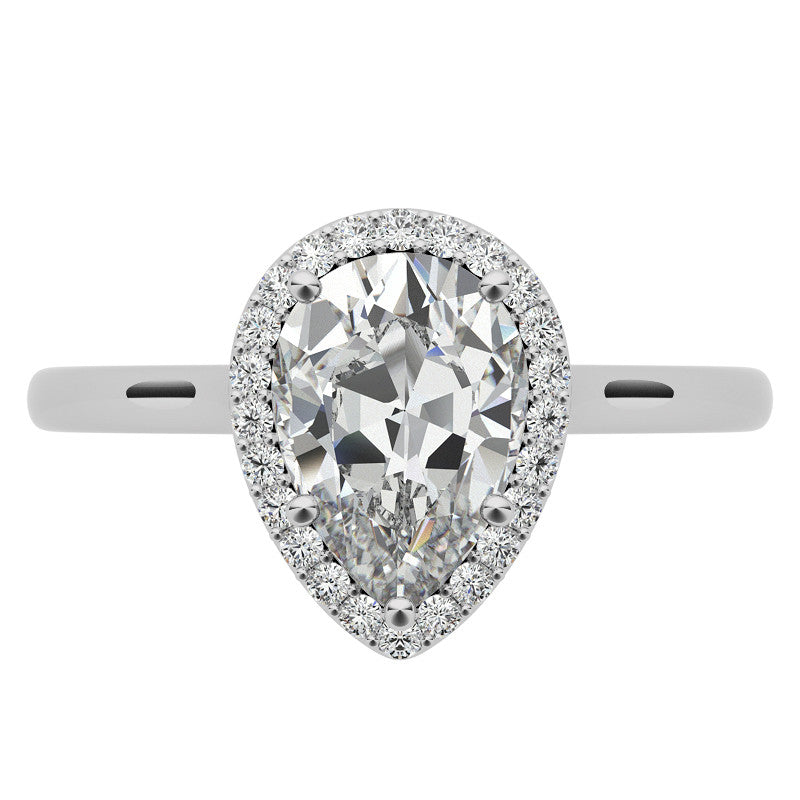 Pear Moissanite Petal Accent Halo Engagement Ring
