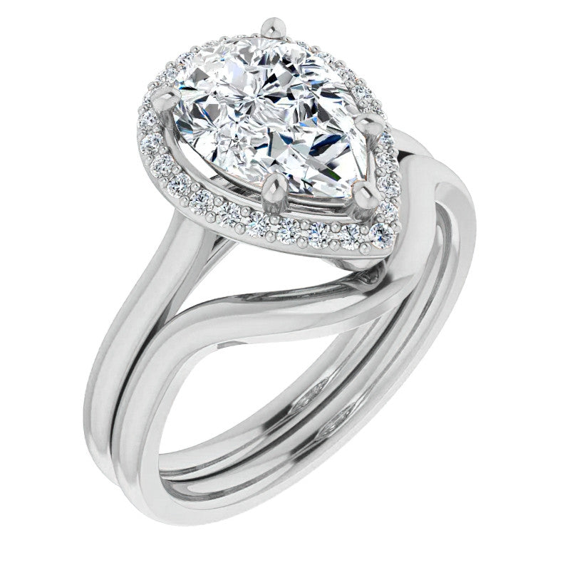 Pear Moissanite Petal Accent Halo Engagement Ring