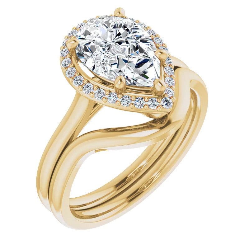 Pear Moissanite Petal Accent Halo Engagement Ring