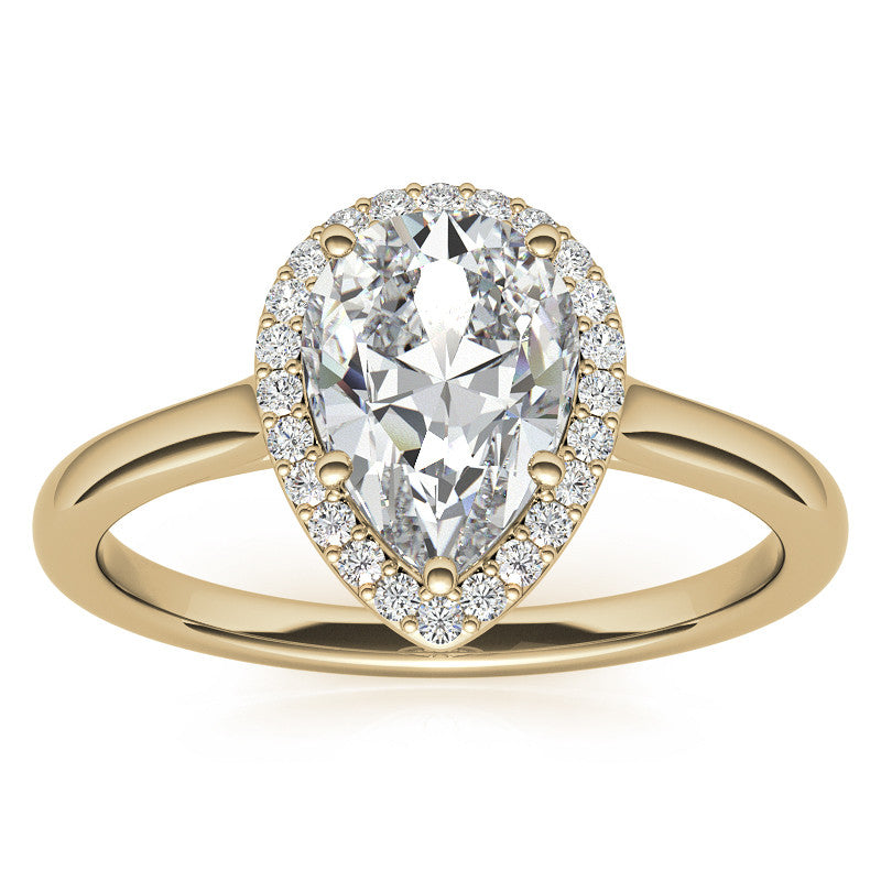 Pear Moissanite Petal Accent Halo Engagement Ring