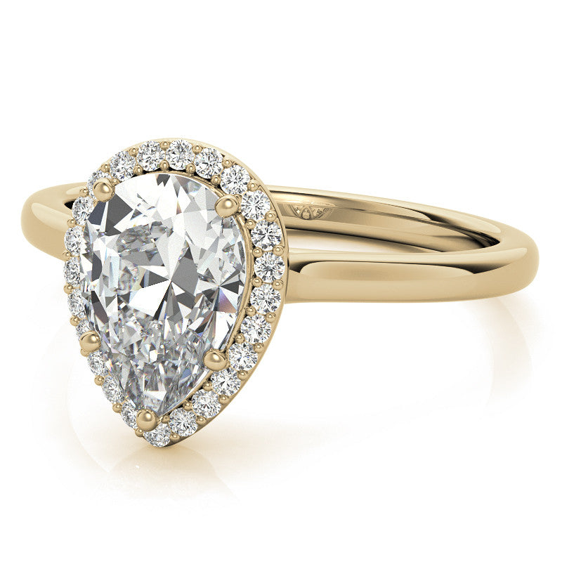 Pear Moissanite Petal Accent Halo Engagement Ring