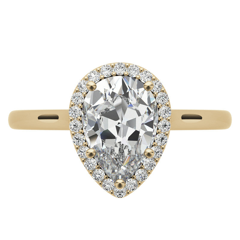Pear Moissanite Petal Accent Halo Engagement Ring