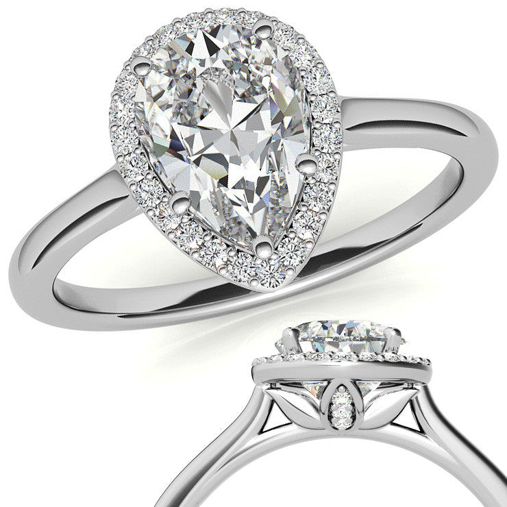 Pear Moissanite Petal Accent Halo Engagement Ring
