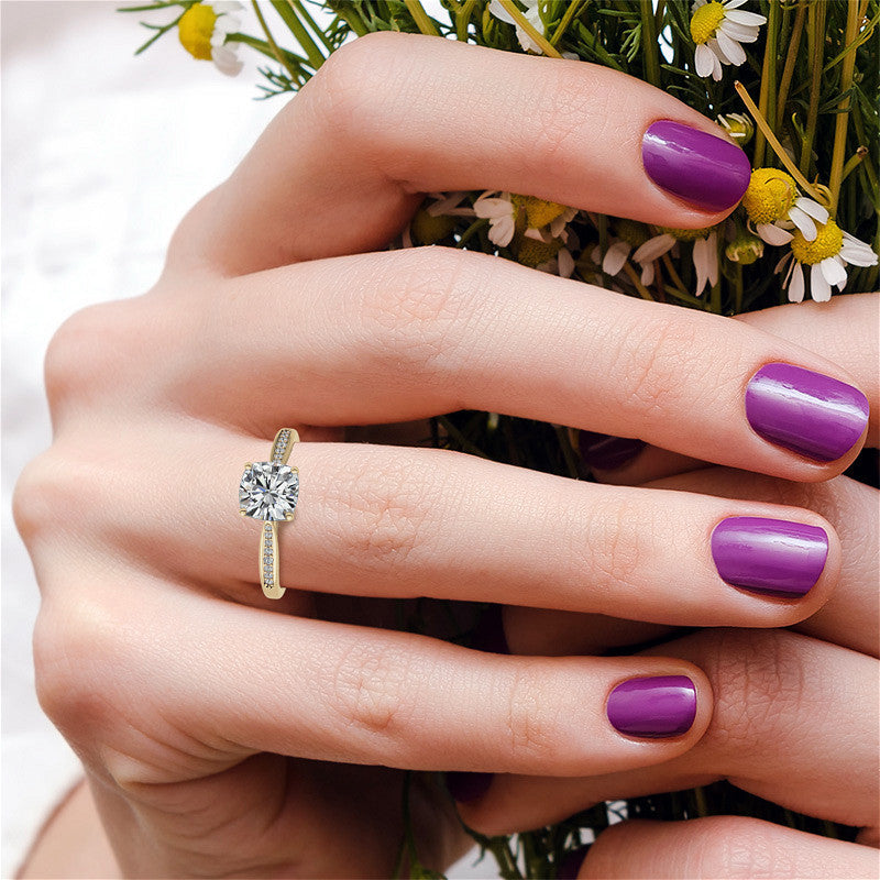 Cushion Moissanite Tulip Cathedral Engagement Ring