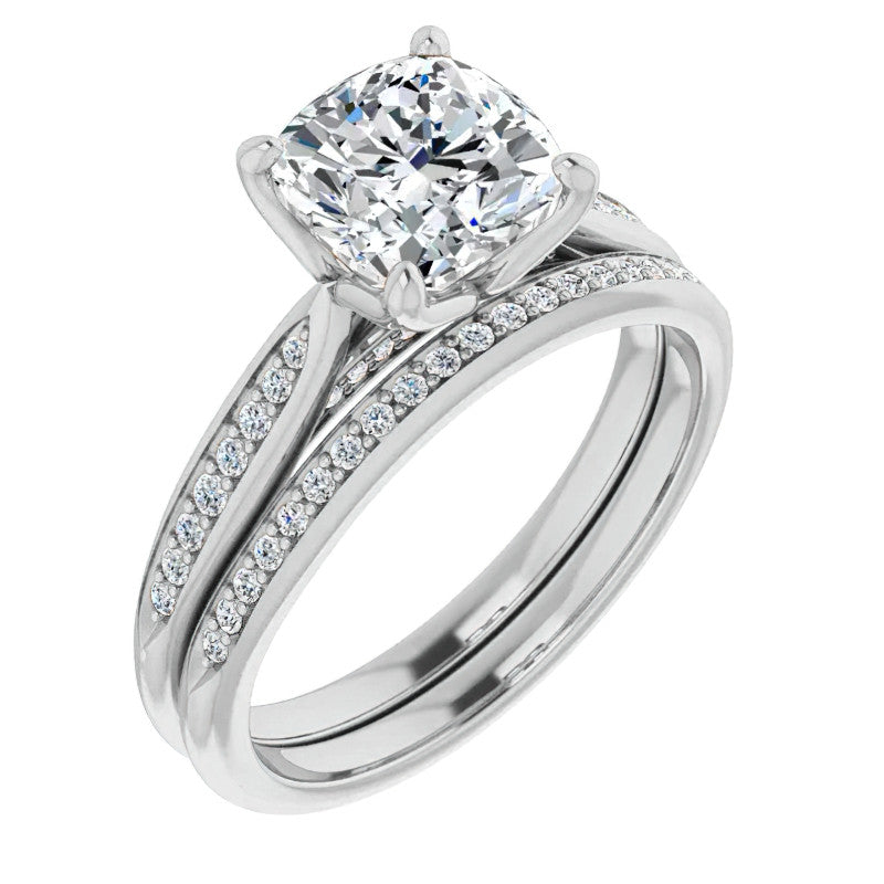 Cushion Moissanite Tulip Cathedral Engagement Ring