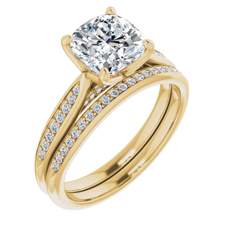 Cushion Moissanite Tulip Cathedral Engagement Ring