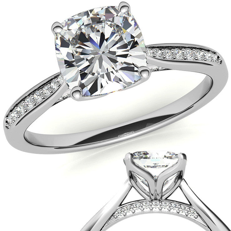 Cushion Moissanite Tulip Cathedral Engagement Ring