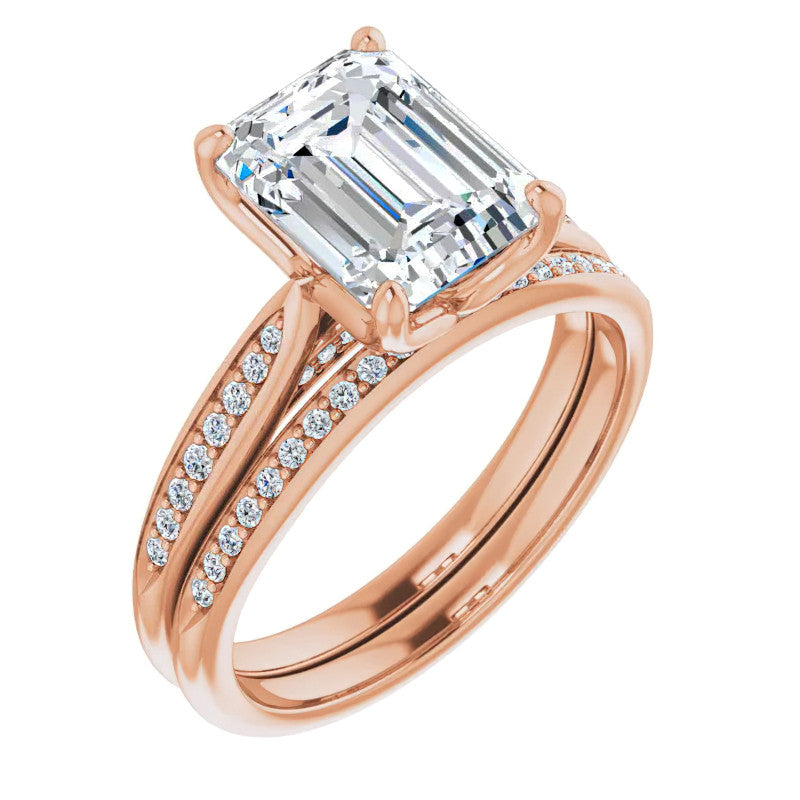 Emerald / Radiant cut Cathedral Engagement Ring