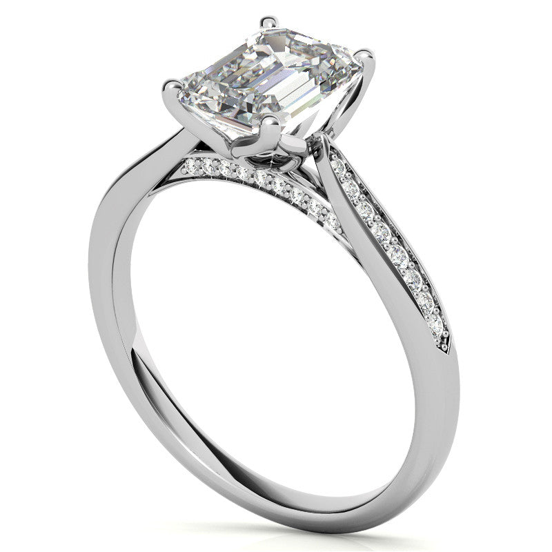 Emerald / Radiant cut Cathedral Engagement Ring