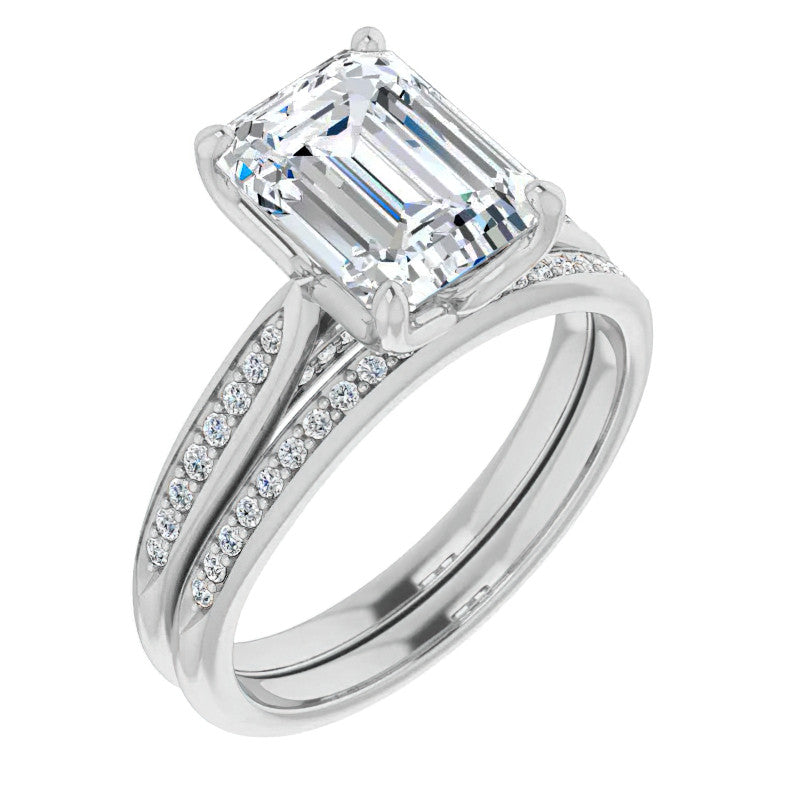 Emerald / Radiant cut Cathedral Engagement Ring