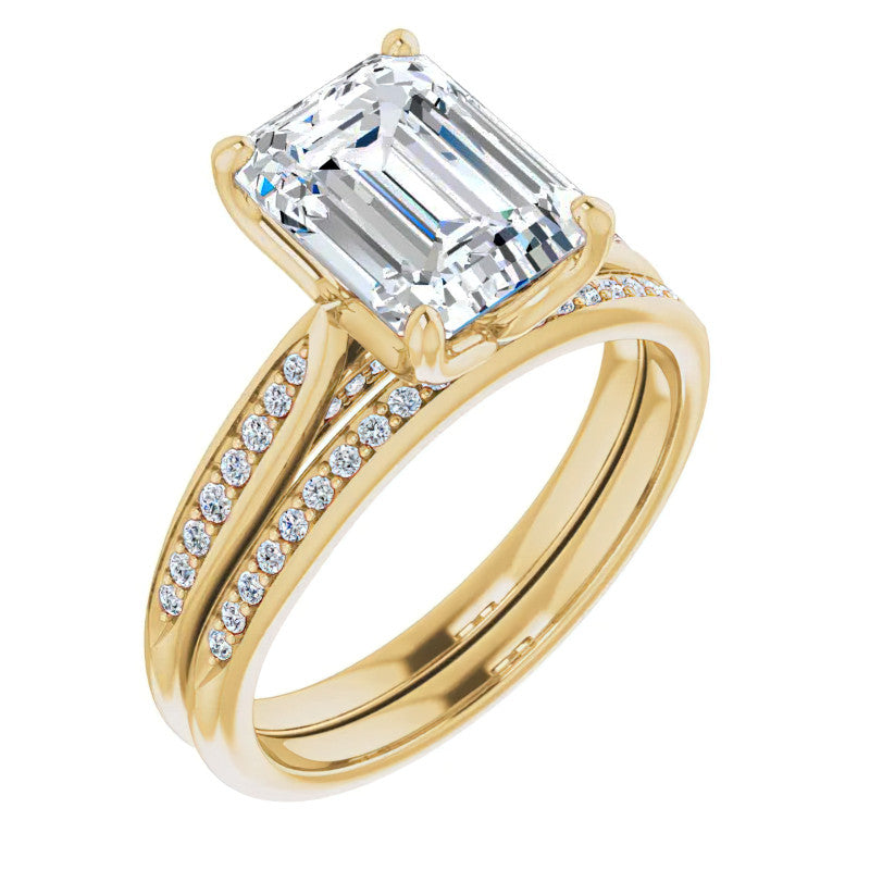 Emerald / Radiant cut Cathedral Engagement Ring