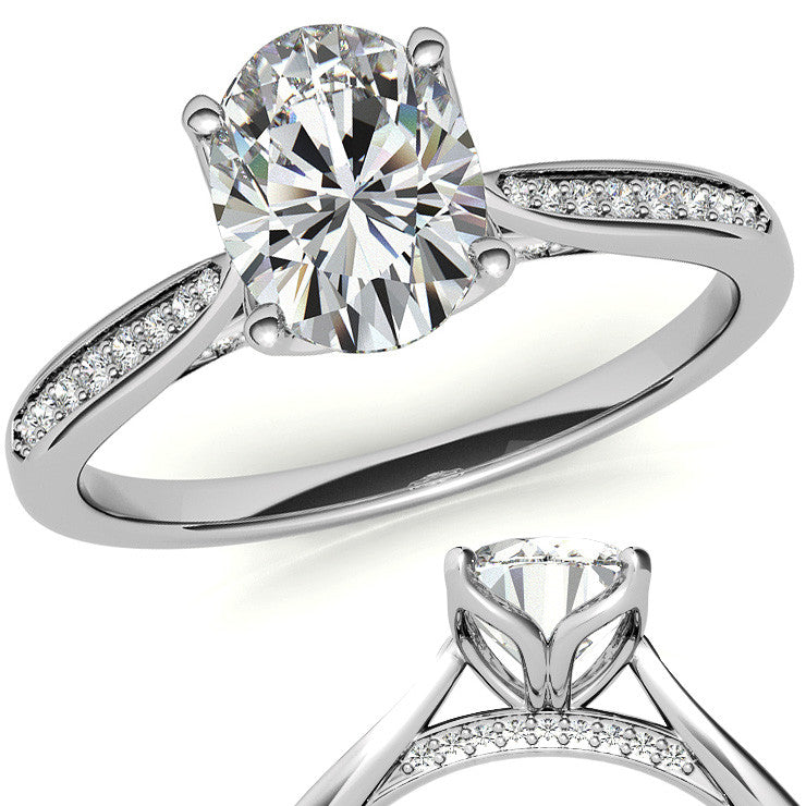 Oval Moissanite Tulip Cathedral Engagement Ring