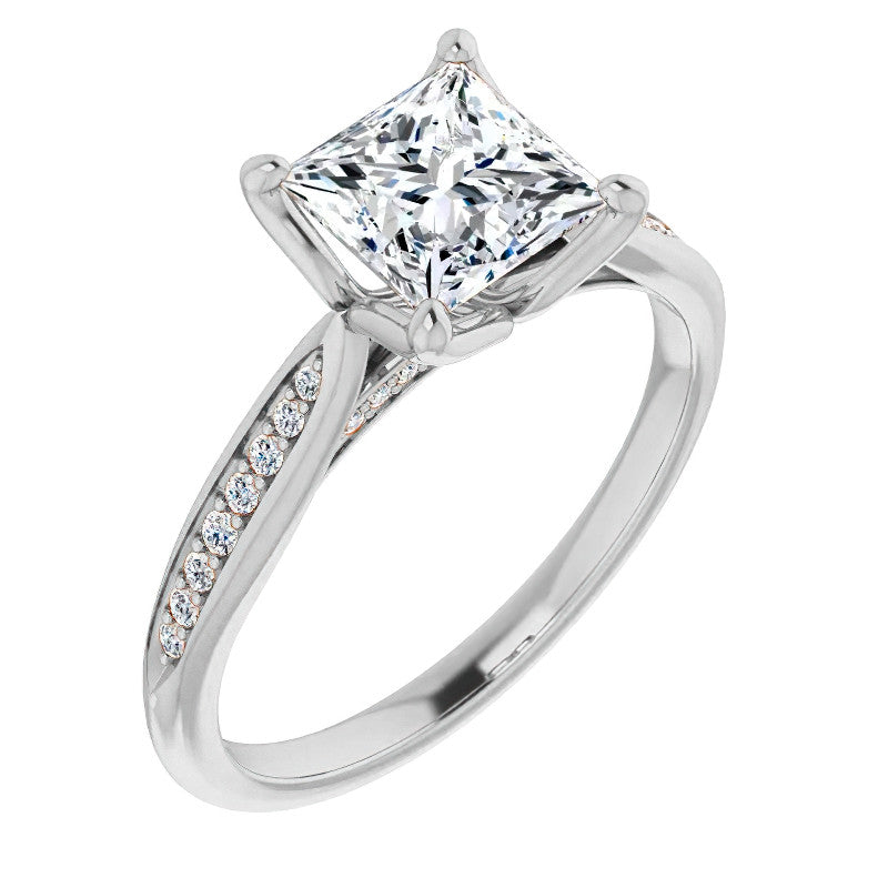 Princess Moissanite Tulip Cathedral Engagement Ring
