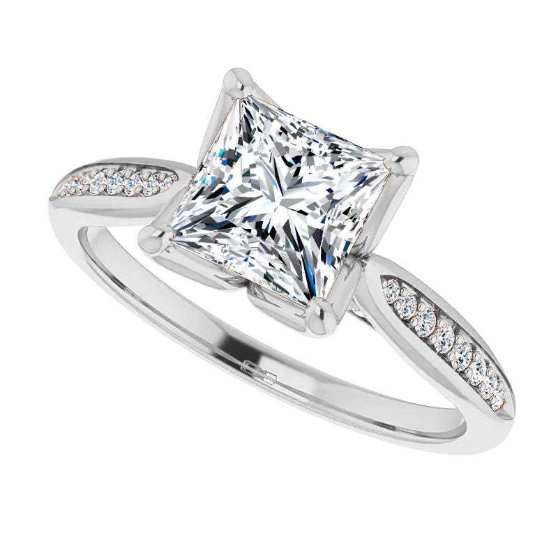 Princess Moissanite Tulip Cathedral Engagement Ring