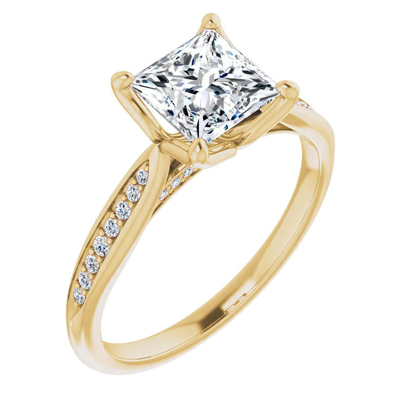 Princess Moissanite Tulip Cathedral Engagement Ring