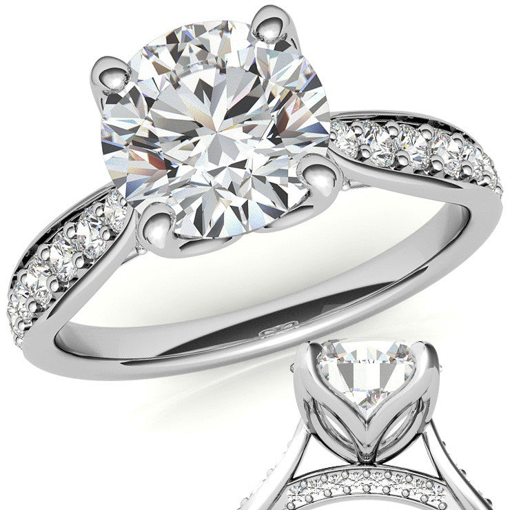Round Tulip Cathedral Moissanite Engagement Ring