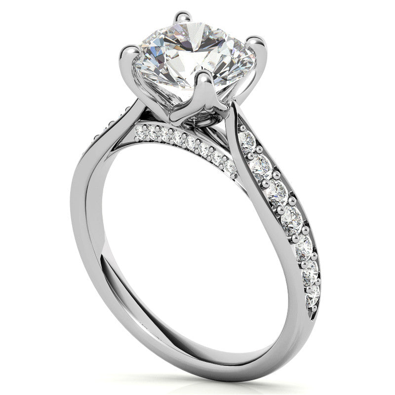 Round Tulip Cathedral Moissanite Engagement Ring