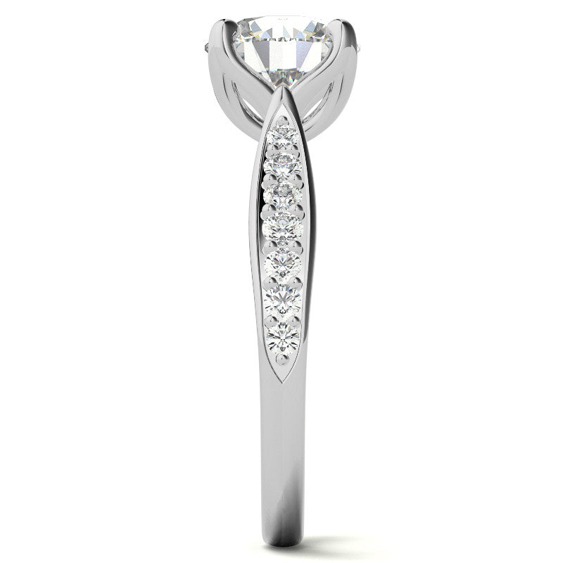 Round Tulip Cathedral Moissanite Engagement Ring