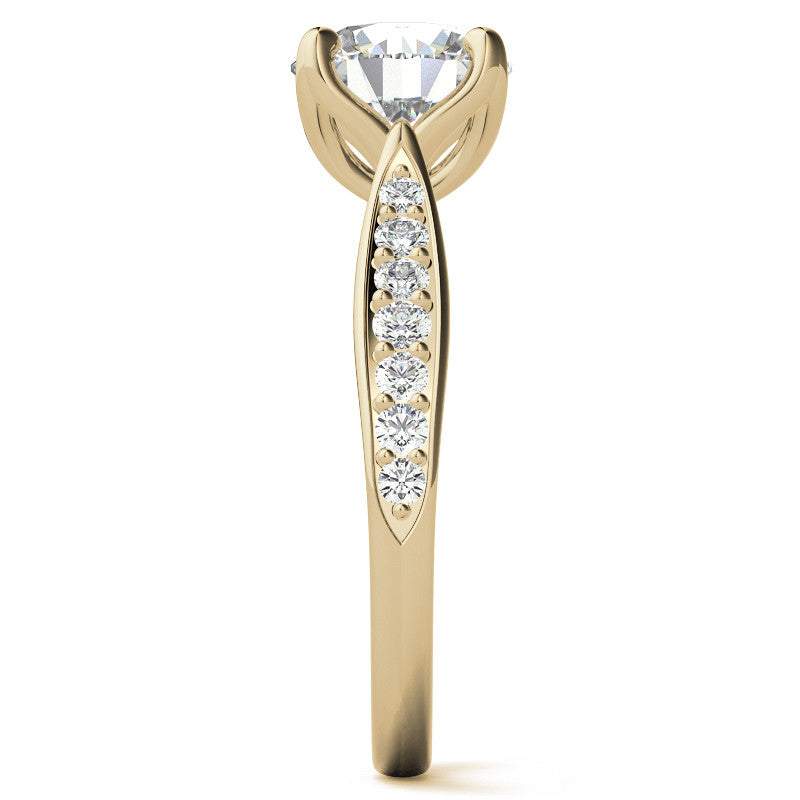 Round Tulip Cathedral Moissanite Engagement Ring